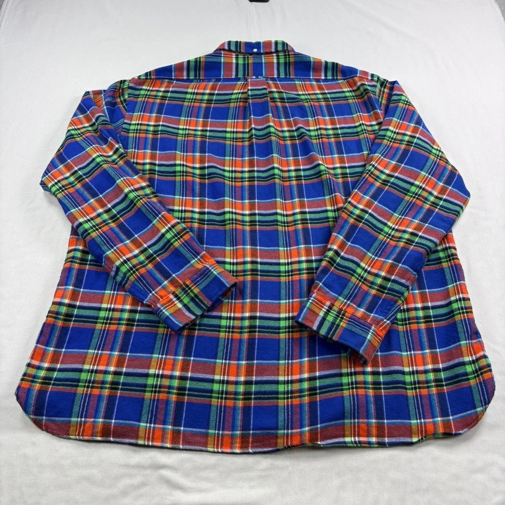 Polo Ralph Lauren Flannel Shirt Mens 2XL Blue Plaid Button Up Long Sleeve Casual